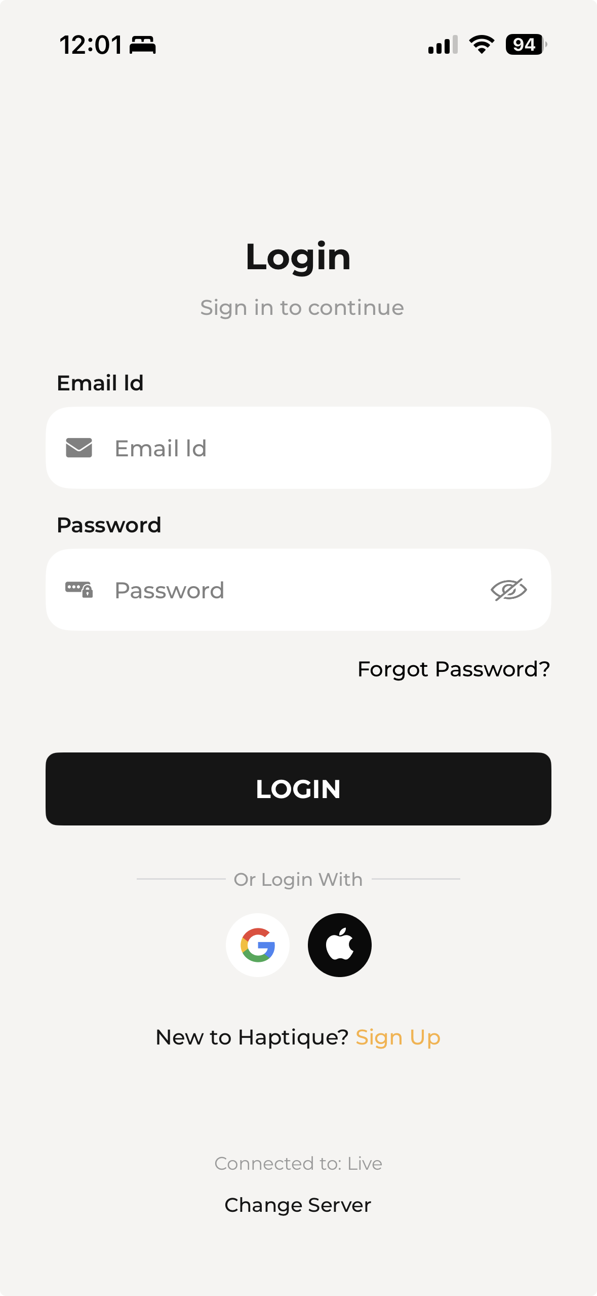 Config app server selection screen